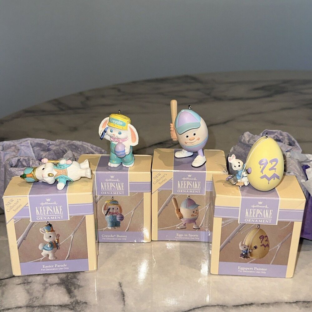 4 90s Hallmark christmas Easter Ornament Crayola Bunny Eggspert Painter Baseball